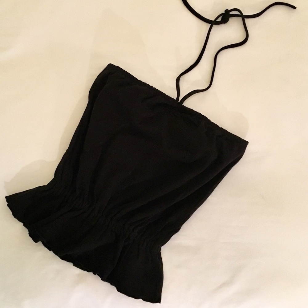 LulaKate Black Tube Top with Neck Tie, Size L